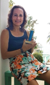Barb proudly displays her trophy for winning her age group in the End of the World Marathon. Way to go, Barb!