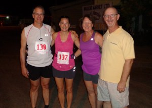 Marathoners Mark and Barb Smidt, from left, take a photo with their own personal support crew, Kristi and Ken Stein, before the start of the race. Thanks, Ken and Kristi, for all your help along the way!