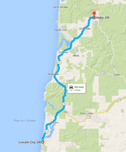 Lincoln City to Hebo map